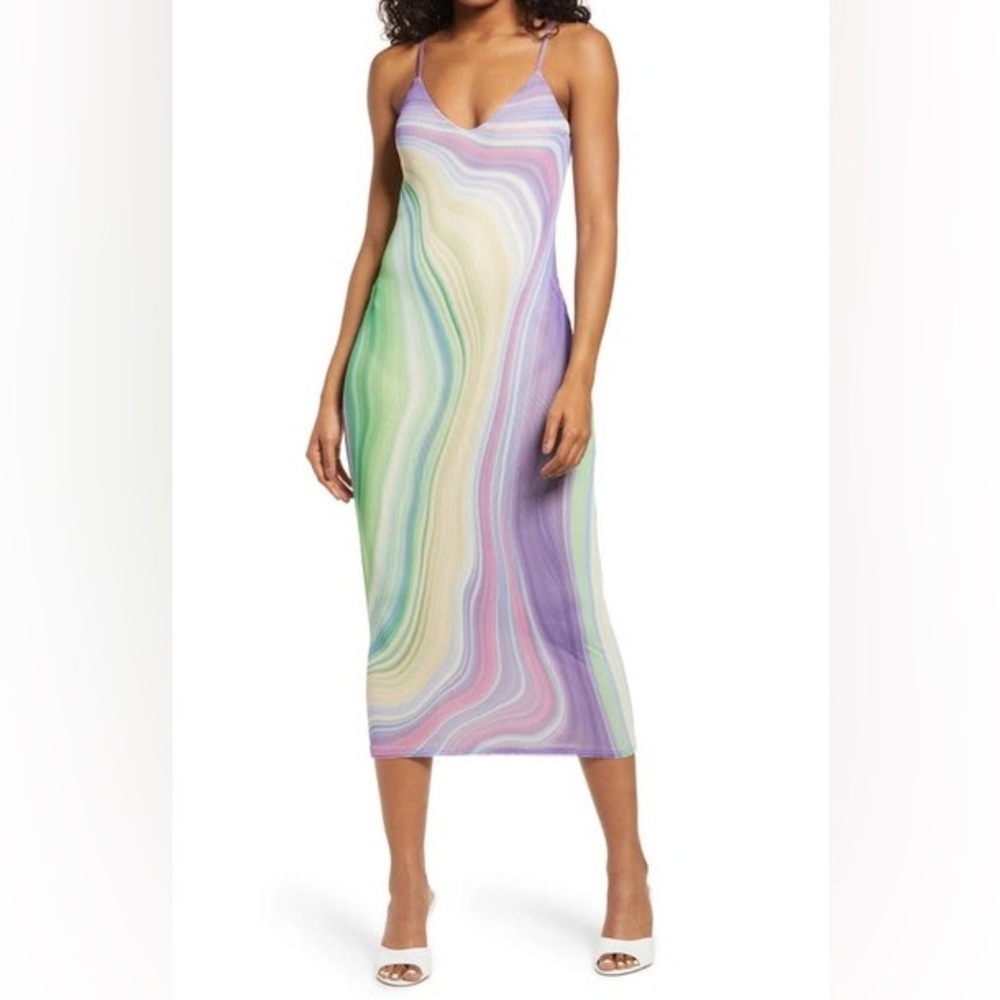 AFRM Abstract Wave Amina Tie Dye Mesh Maxi Tank Dress Women’s 2X